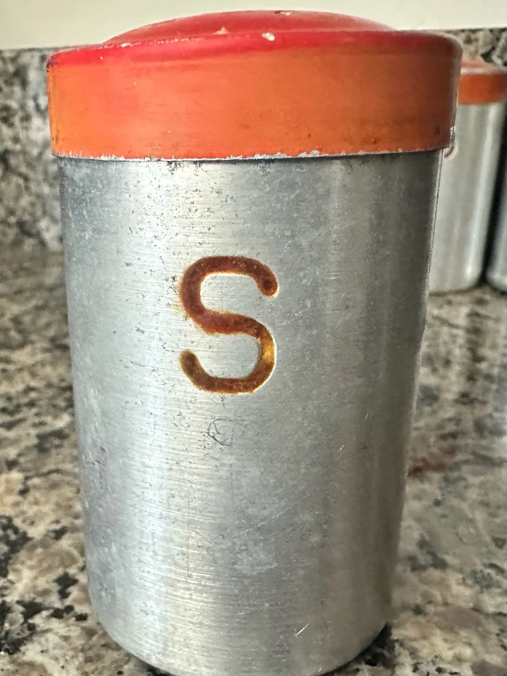2 Sets- Vintage 1950s Rustic Aluminum Salt & Pepper and Salt & Sugar Shakers